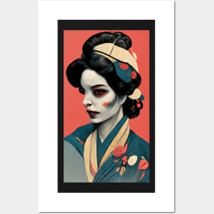 Japanese Geisha in Dark Gothic Style Posters and Art